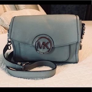 Michael Kors Grey Leather Crossbody Bag.